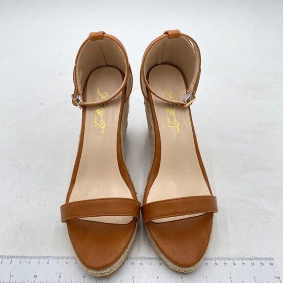 FOWT Brown Espadrille Ankle Straps Buckle Wedge Open Toe Platform Dress Sandals - Picture 3 of 8